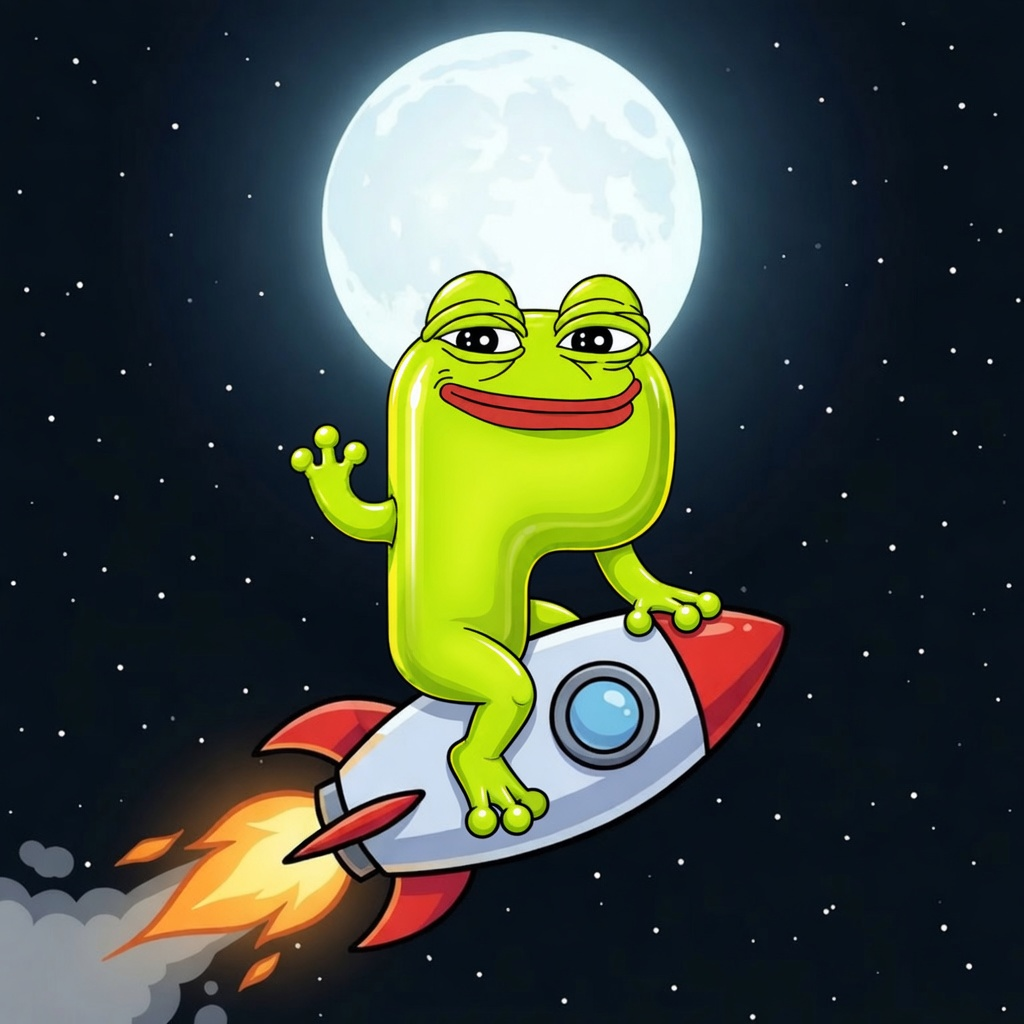Ponpe riding a rocket to the moon